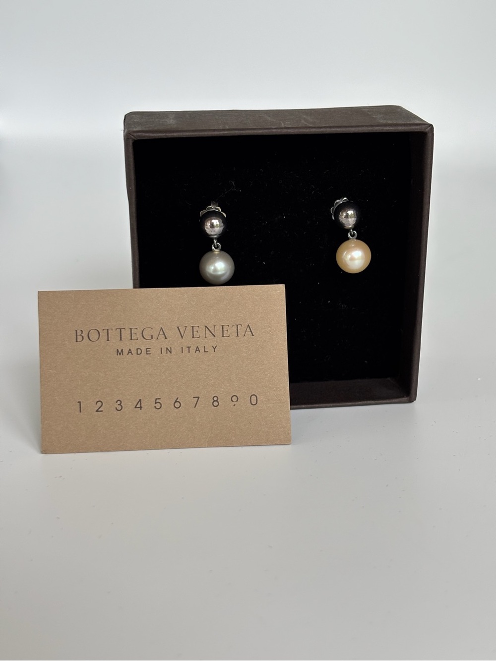 Bottega Veneta 1231 IV Silver Stud Earrings with Pearl Drops